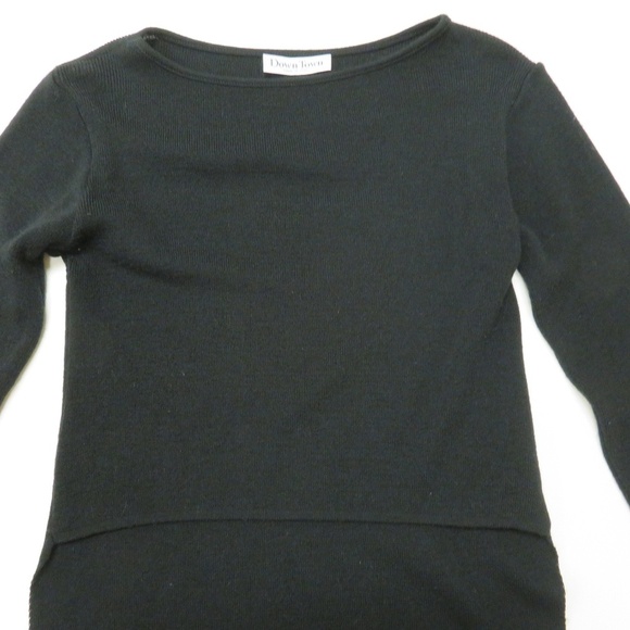 Down Town Black Wool Blend Knit Hi Lo Shirt Dress Small Made in Italy - Picture 2 of 6